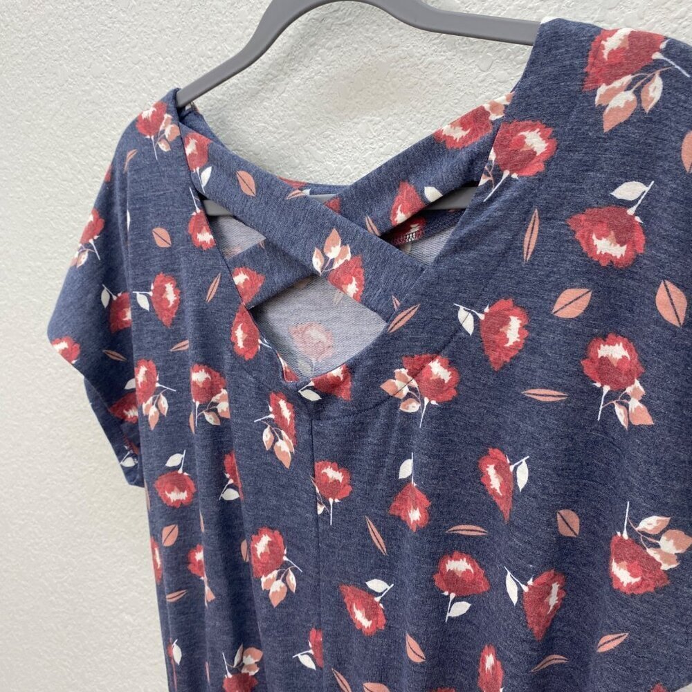LuLaRoe Isla Navy Blue Maxi Dress with Red Floral Pattern - Picture 6 of 7